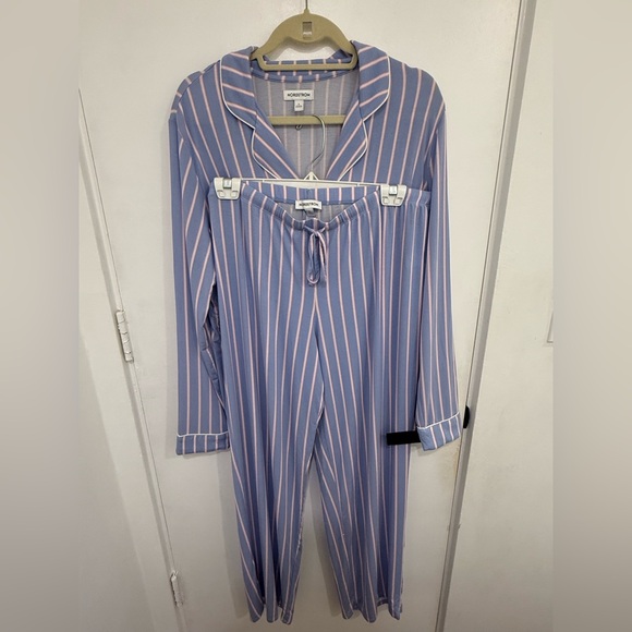 Nordstrom Moonlight Eco Knit Pajamas in Blue Ivory Jane Pinstripe (L) - Picture 2 of 8